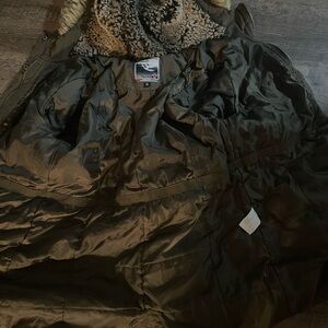 Men's Olive Raincoat with Faux Fur Lining